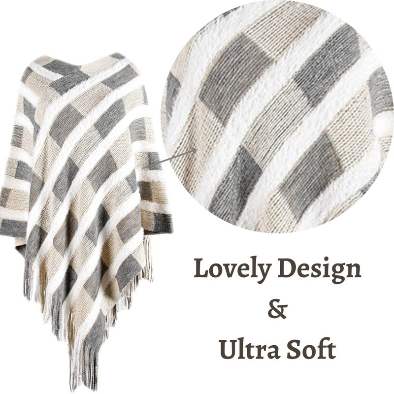 DAVLINA Chic Cardigan Poncho | Soft and Comfortable Lightweight Cardigan Poncho | Cute and Stylish Shawl (Standard, Gray White Varicolored) - Image 4