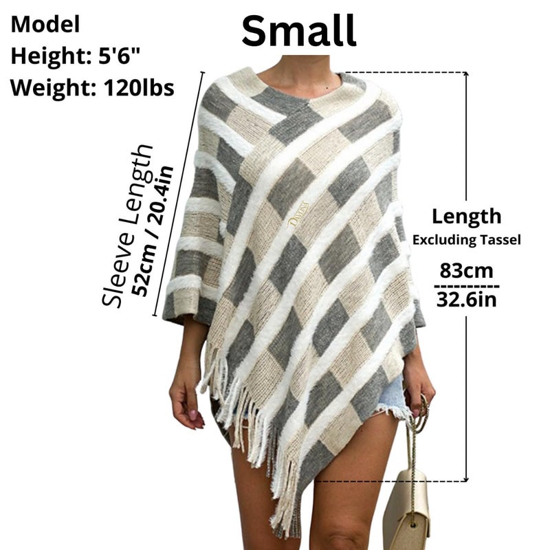 DAVLINA Chic Cardigan Poncho | Soft and Comfortable Lightweight Cardigan Poncho | Cute and Stylish Shawl (Standard, Gray White Varicolored) - Image 2