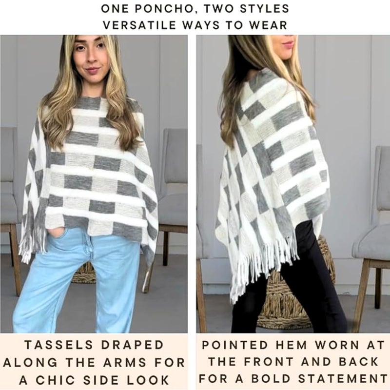 DAVLINA Chic Cardigan Poncho | Soft and Comfortable Lightweight Cardigan Poncho | Cute and Stylish Shawl (Standard, Gray White Varicolored) - Image 5