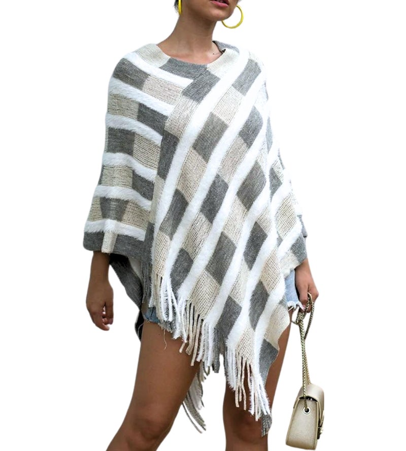 DAVLINA Chic Cardigan Poncho | Soft and Comfortable Lightweight Cardigan Poncho | Cute and Stylish Shawl (Standard, Gray White Varicolored) - Image 1