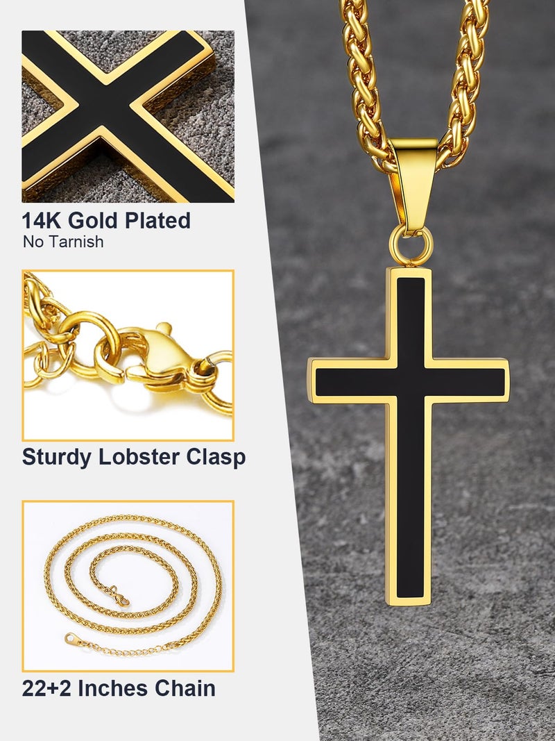 U7 Gold Cross Necklaces for Women Men Pendant Chain 22 Inch Gold Jewelry Plain Faith Cross Baptism Necklace - Image 5