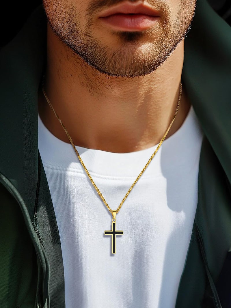 U7 Gold Cross Necklaces for Women Men Pendant Chain 22 Inch Gold Jewelry Plain Faith Cross Baptism Necklace - Image 2