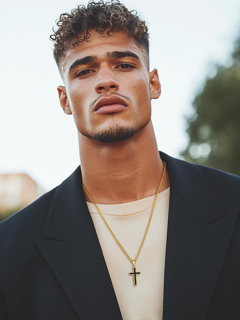 U7 Gold Cross Necklaces for Women Men Pendant Chain 22 Inch Gold Jewelry Plain Faith Cross Baptism Necklace - Image 3