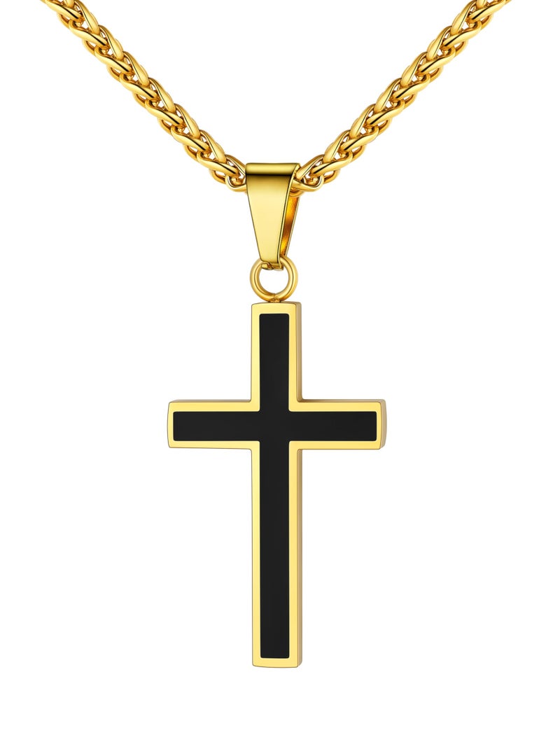 U7 Gold Cross Necklaces for Women Men Pendant Chain 22 Inch Gold Jewelry Plain Faith Cross Baptism Necklace - Image 1