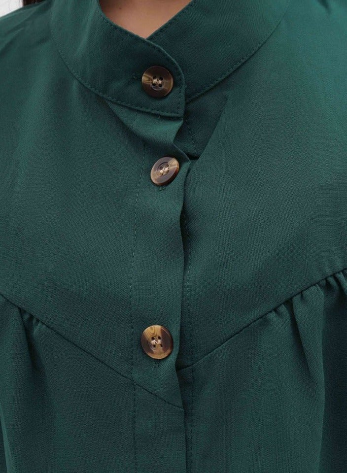 New Fashion Long Sleeves Elegant Button Detail Maxi Dress Military Green - Image 3