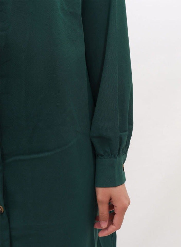 New Fashion Long Sleeves Elegant Button Detail Maxi Dress Military Green - Image 4