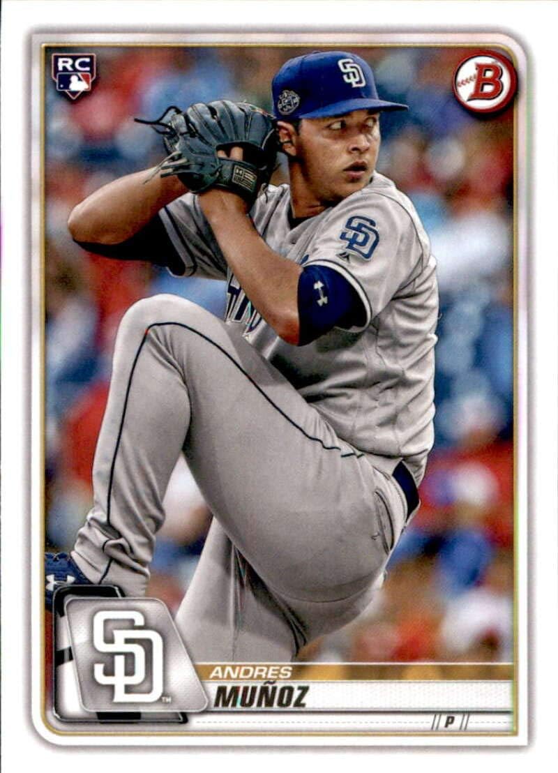 Bowman 2020 Paper Baseball #90 Andres Munoz RC Rookie Card San Diego Padres Official MLB Trading Card From The Topps Company in Raw (NM or Better) Condition - Image 1
