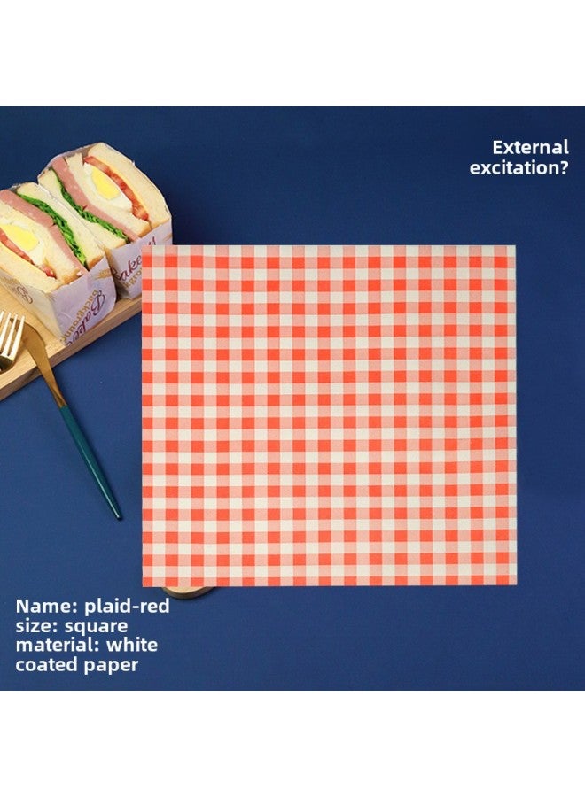 Sandwich Wrapping Paper Oil-absorbing And Oil-proof Hamburger Paper Bread Tray Pad Paper Lunch Roll LOGO-Color:500 To Send 450 Sealing Stickers-Specifications:Plaid-Red 18*18 - Image 1