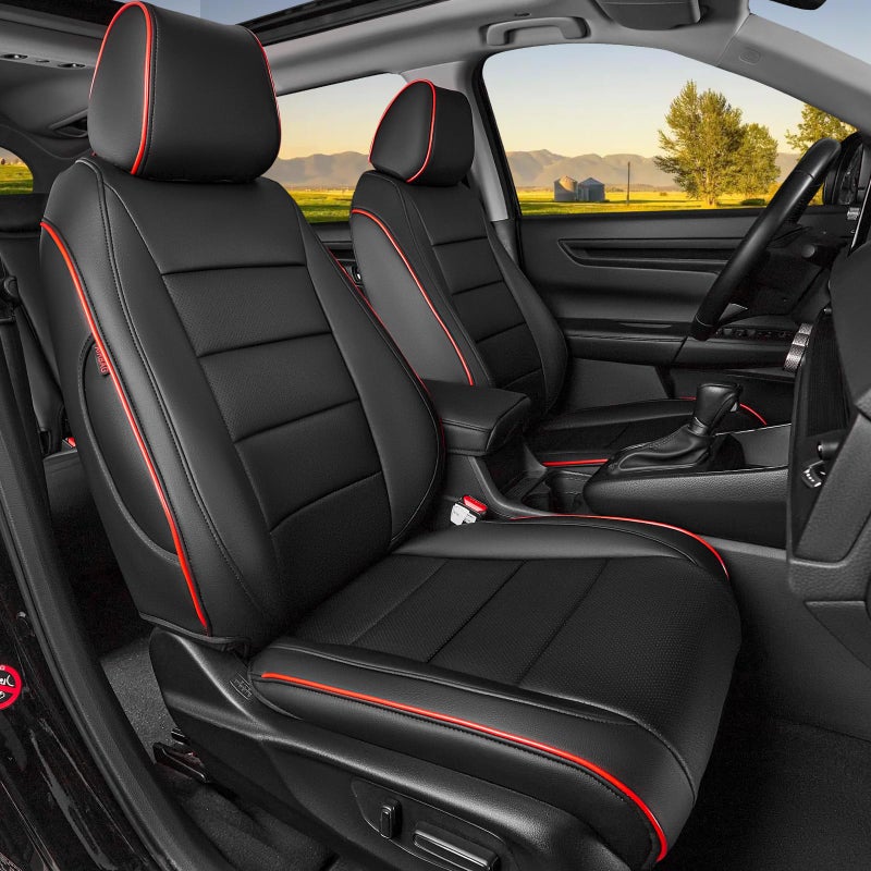 HKZ Fit CRV Car Seat Covers Full Set for Honda CRV 2023 2024 2025 2026 CRV LXEXEXLSportTouringSpecial Edition Hybrid Model Leather Black with Red Trim