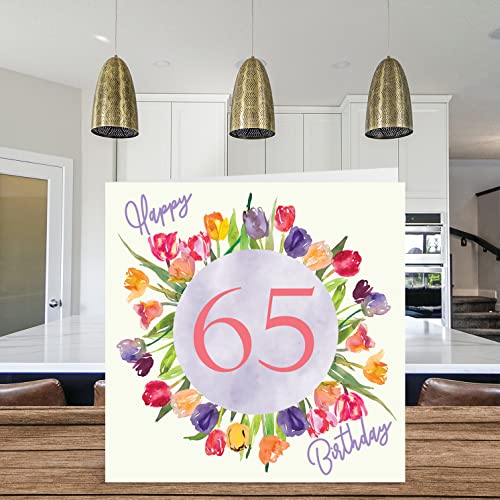 Stuff4 Beautiful 65th Birthday Cards for Women - Watercolour Tulips Flowers Bouquet - Happy Birthday Card for Her Grandma Nanny Gran Mom Birthday Gifts, 5.7 x 5.7 Inch Lovely Floral Greeting Cards Gift - Image 3