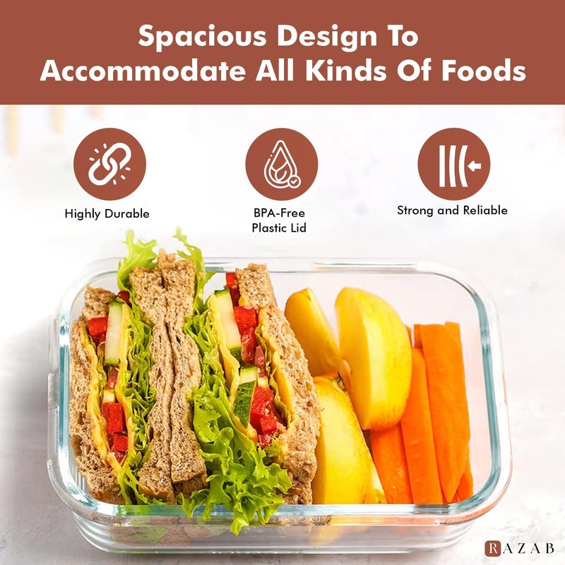 Razab 35 Pc Set Glass Food Storage Containers with Lids - Meal Prep Airtight Bento Boxes BPA-Free 100% Leak Proof (15 lids,15 glass & 5 Plastic Sauce/Dip Containers) - Image 5