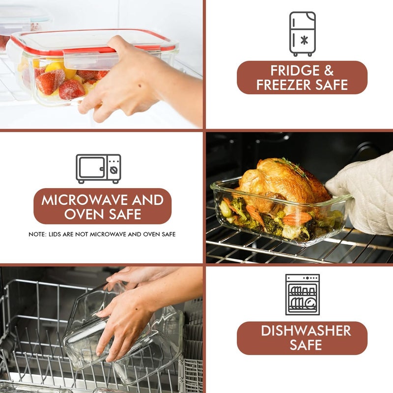 Razab 35 Pc Set Glass Food Storage Containers with Lids - Meal Prep Airtight Bento Boxes BPA-Free 100% Leak Proof (15 lids,15 glass & 5 Plastic Sauce/Dip Containers) - Image 4