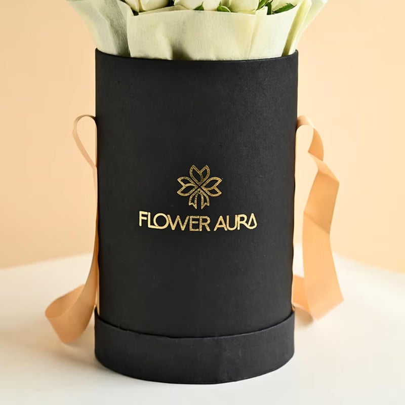 FlowerAura Fresh Flower Bouquet Gift 20 White Roses Flower With Topper In FA Black Box For Birthday Gift Gift Gift For Papa Gift For Dad Gift For FatherInLaw Same Day Delivery - Image 4