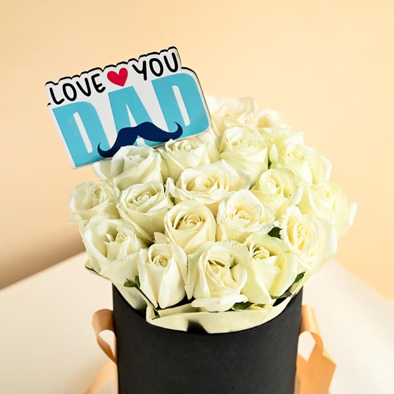 FlowerAura Fresh Flower Bouquet Gift 20 White Roses Flower With Topper In FA Black Box For Birthday Gift Gift Gift For Papa Gift For Dad Gift For FatherInLaw Same Day Delivery - Image 3