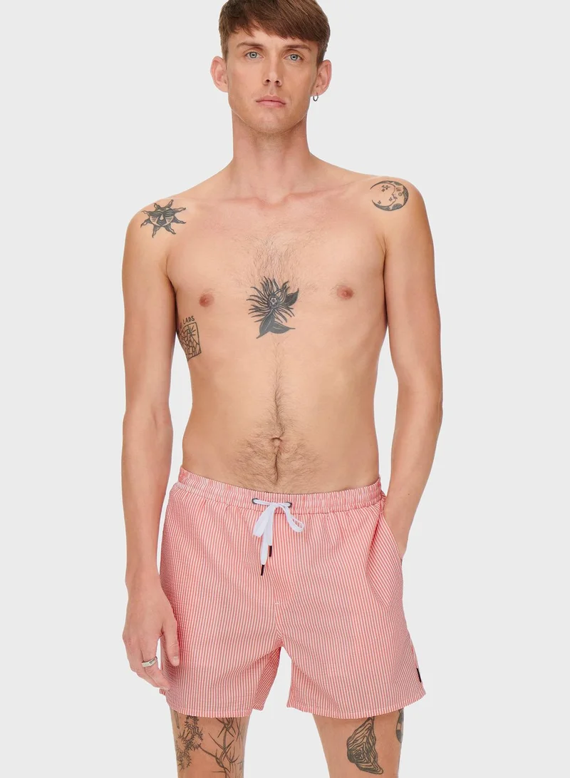 Only & Sons Striped Swim Shorts