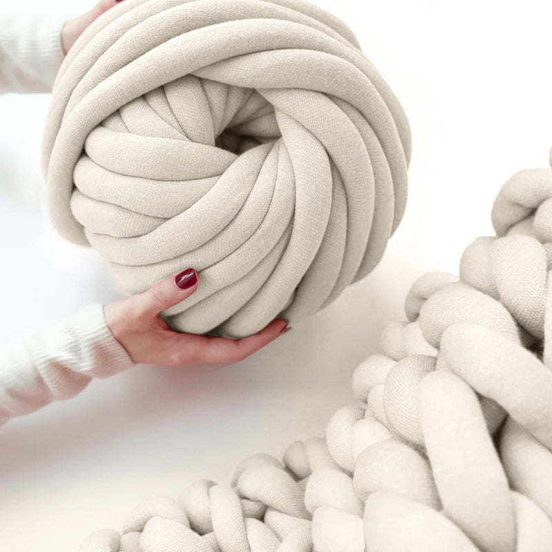 vrawas Arm Knitting Yarn for Chunky Yarn Giant Tubular Crochet Making Blanket DIY,Hand Knitting Braided Knot Throw Washable Tube Bulky for Weave Craft Crochet (Beige, 0.55lb) - Image 1