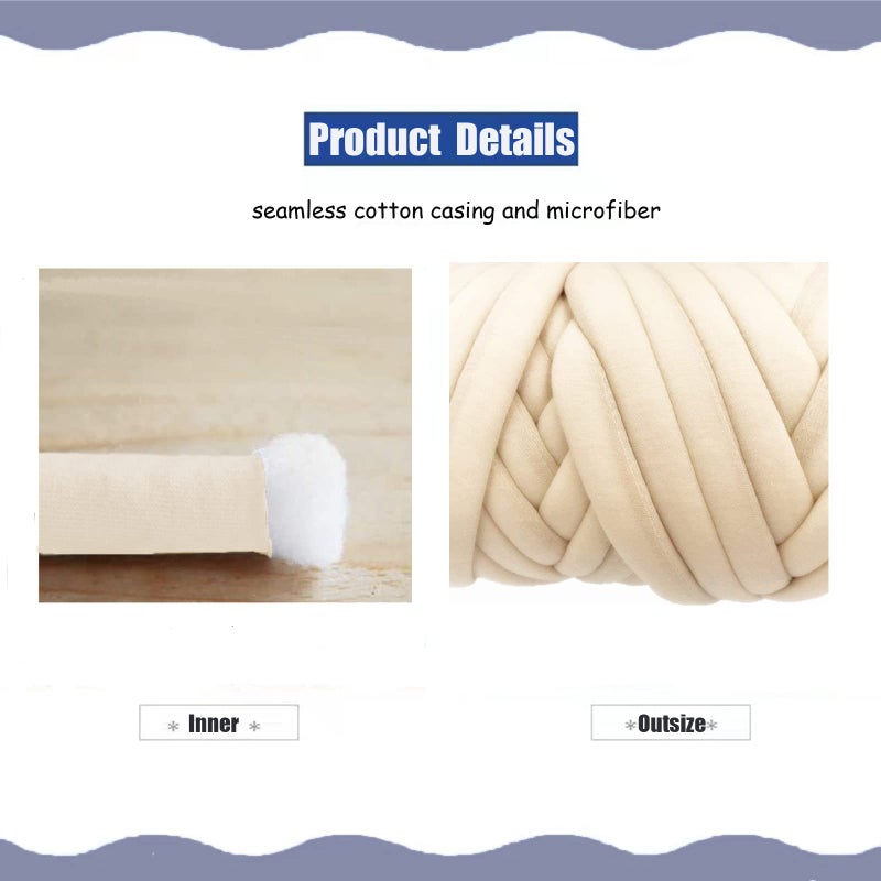 vrawas Arm Knitting Yarn for Chunky Yarn Giant Tubular Crochet Making Blanket DIY,Hand Knitting Braided Knot Throw Washable Tube Bulky for Weave Craft Crochet (Beige, 0.55lb) - Image 3
