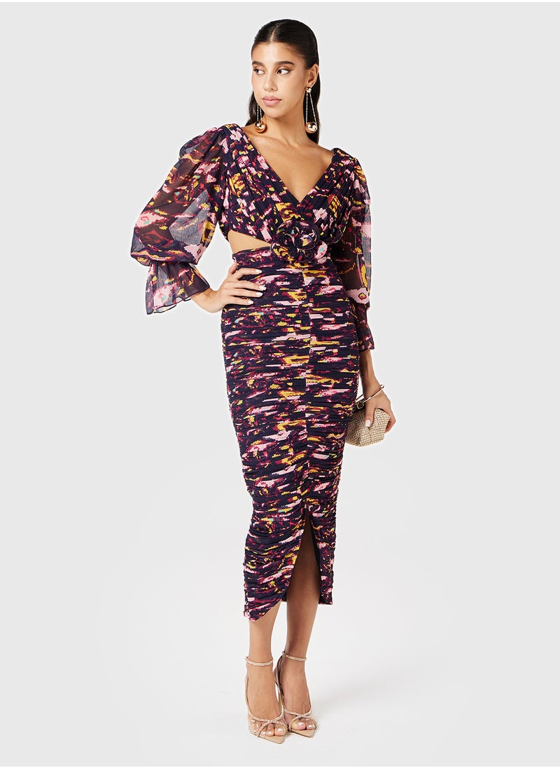 Threadz by Ajooni Printed Ruched Dress  - Image 4