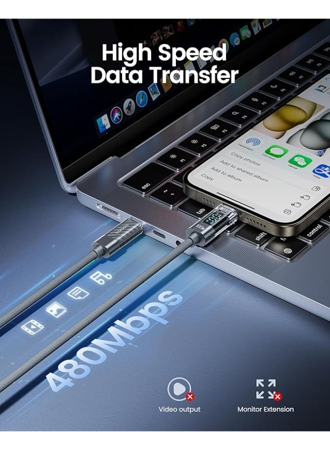 porodo Blue Porodo 60W PD USB-C to USB-C High-Speed Braided Cable with LED Display – 1.2 Meter - Image 3