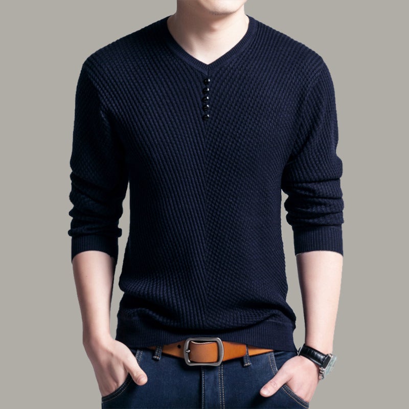 Casual V-Neck Mens Thickened Fleece Sweater Red - Image 5
