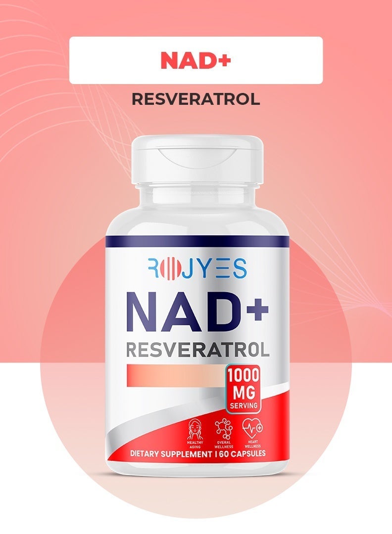 ROJYES NAD+ Resveratrol Supplement, Anti Aging Supplement for Longevity, Cellular Energy Booster and Metabolism Support, Heart Wellness and Vitality Support, 60 Capsules - Image 2