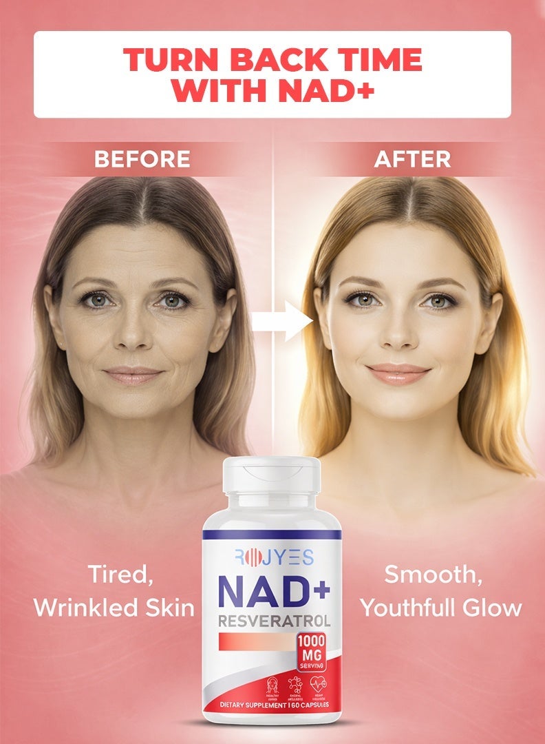 ROJYES NAD+ Resveratrol Supplement, Anti Aging Supplement for Longevity, Cellular Energy Booster and Metabolism Support, Heart Wellness and Vitality Support, 60 Capsules - Image 3