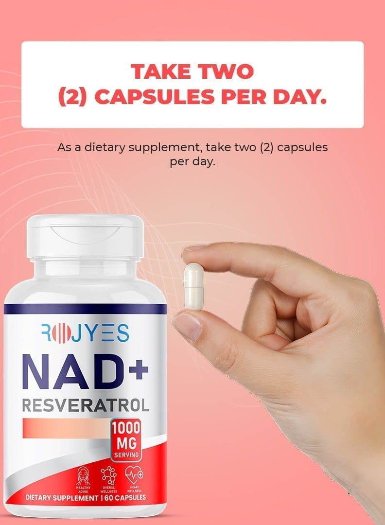 ROJYES NAD+ Resveratrol Supplement, Anti Aging Supplement for Longevity, Cellular Energy Booster and Metabolism Support, Heart Wellness and Vitality Support, 60 Capsules - Image 4