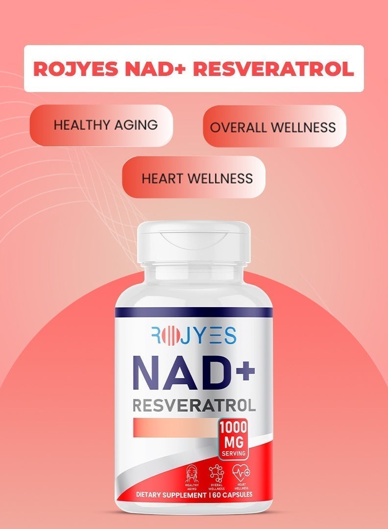 ROJYES NAD+ Resveratrol Supplement, Anti Aging Supplement for Longevity, Cellular Energy Booster and Metabolism Support, Heart Wellness and Vitality Support, 60 Capsules - Image 5