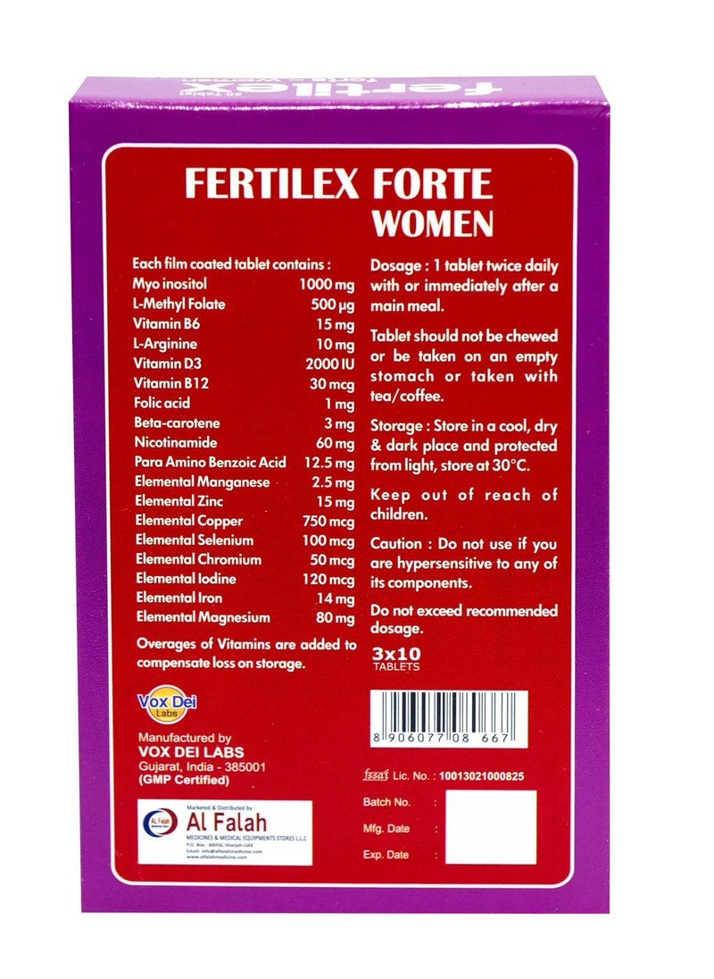 Vox Dei Labs FERTILEX FORTE WOMEN TABLET-MYO INOSITOL,L-ARGININE,FOLIC ACID,VITAMIN B12,B6,SELENIUM WITH MACRONUTRIENTS,30 TABLETS  - Image 2