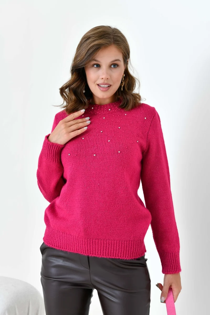 Garmi Women's Beaded Sweater Fuchsia