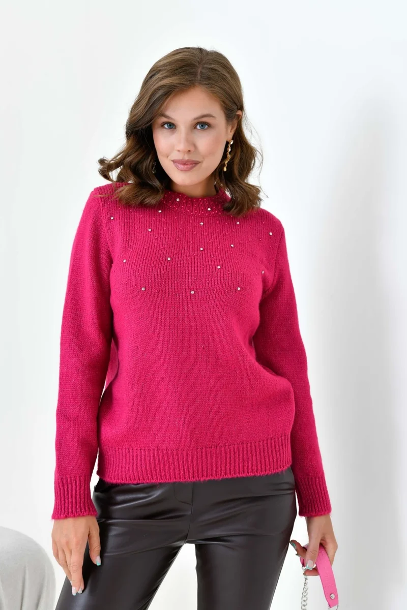 Garmi Women's Beaded Sweater Fuchsia