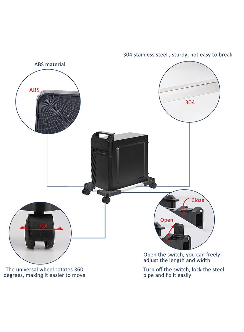 SYOSI obile CPU Stand Adjustable Computer Tower Stand with 4 Caster Wheels Fits Most PC, CPU Rolling Stand, Mobile PC Holder with Locking Caster Wheels (Black) - Image 3