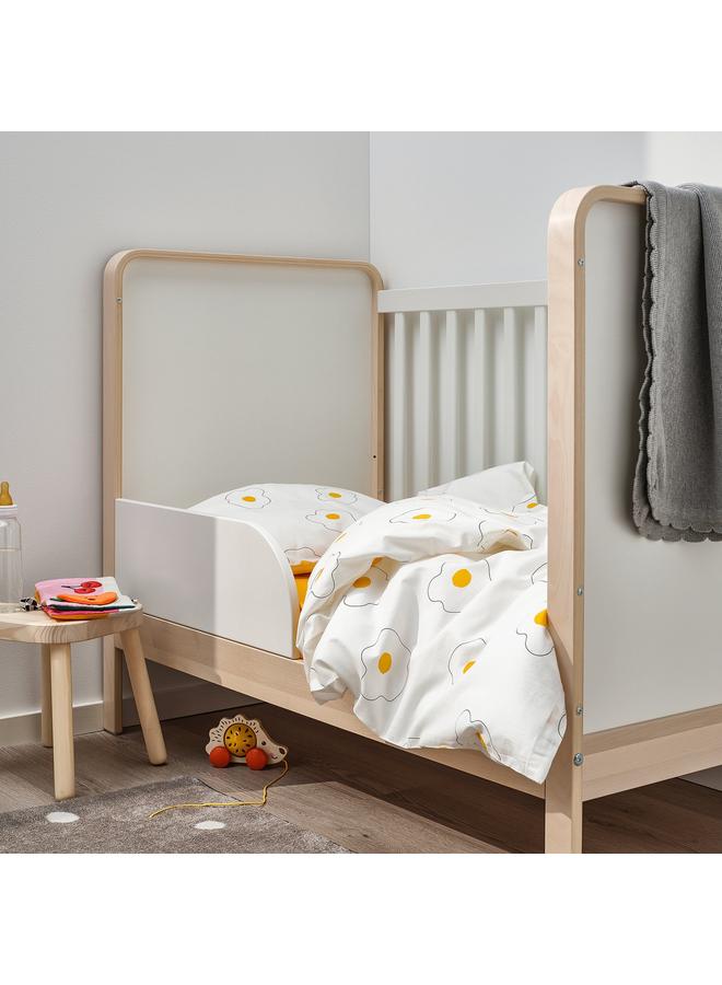erorex 3-piece bedlinen set for cot, flower white/yellow, 60x120 cm  - Image 3