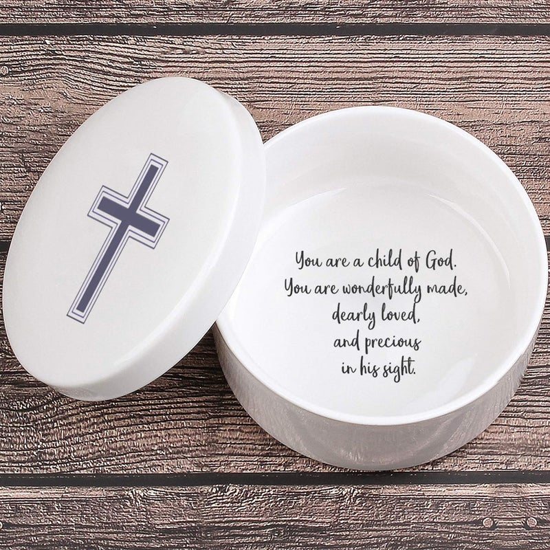 Keepsake First Communion for Girls Boys Baptism Precious Moments Jewelry Ceramic Box Plays Child of God Godchild Birthday Kids Child Godparent Christmas Gift Christening Gift and Baby Shower