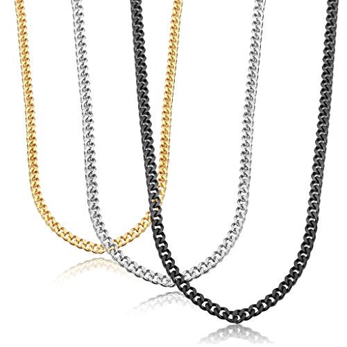 Jstyle 3 Pcs Cuban Link Chain for Men Women 316L Stainless Steel Chain Necklace 3.5mm Non Tarnish Necklaces Black Silver Gold Tone Chains 24 Inch - Image 1