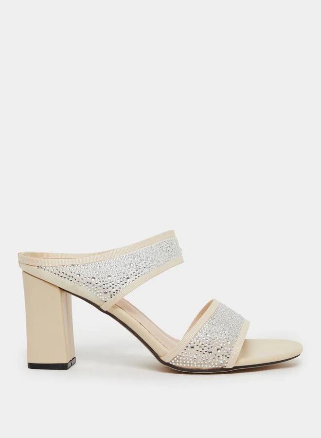 Take Two Take Two Rhinestone Embellished Two Strap Block Heel Sandals