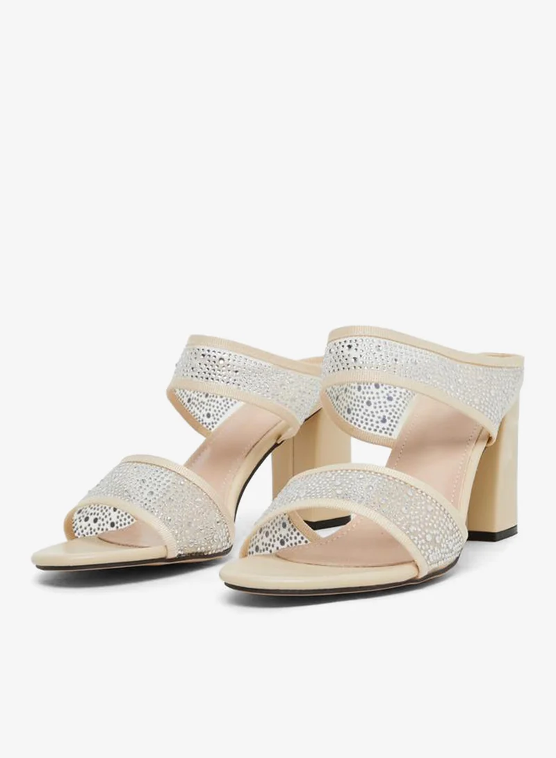 Take Two Rhinestone Embellished Two Strap Block Heel Sandals