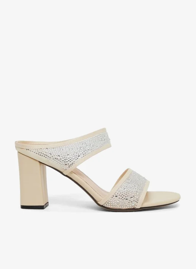 Take Two Rhinestone Embellished Two Strap Block Heel Sandals