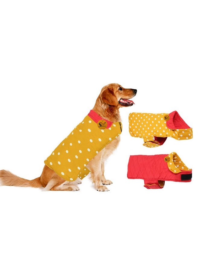 Sage Square 2 In 1 Premium Reversible Double Side Dog Coat, Ultra Warm Windproof Winter, Thicker Fleece Jacket For Cold Weather (Yellow And Red) (Small-Medium) (14 Inches)  - Image 1