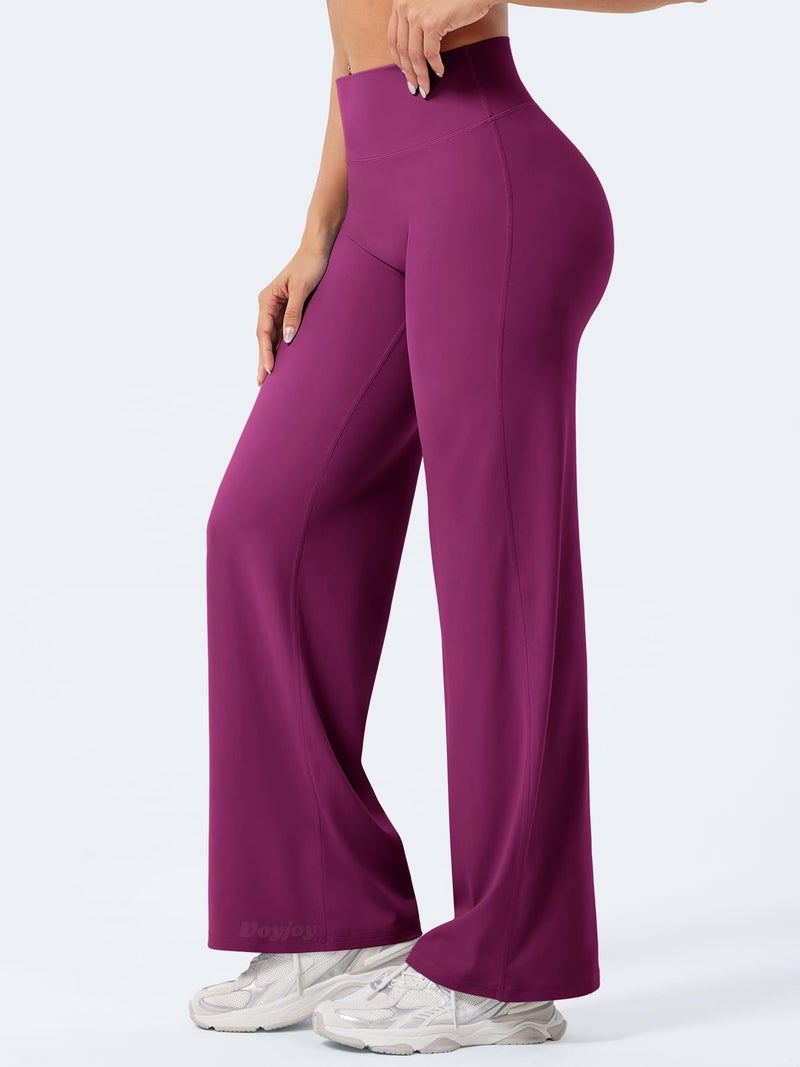 VOYJOY Straight Leggings Bottoms Wide Leg Pants for Women 29"/ 31.5"/33"/35" High Waist Stretch Casual Sweatpants Rose Purple - Image 4