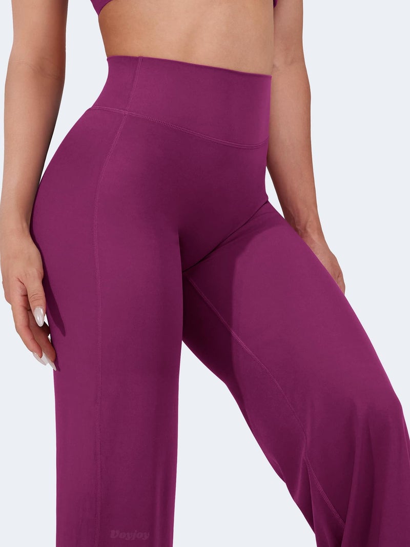 VOYJOY Straight Leggings Bottoms Wide Leg Pants for Women 29"/ 31.5"/33"/35" High Waist Stretch Casual Sweatpants Rose Purple - Image 2