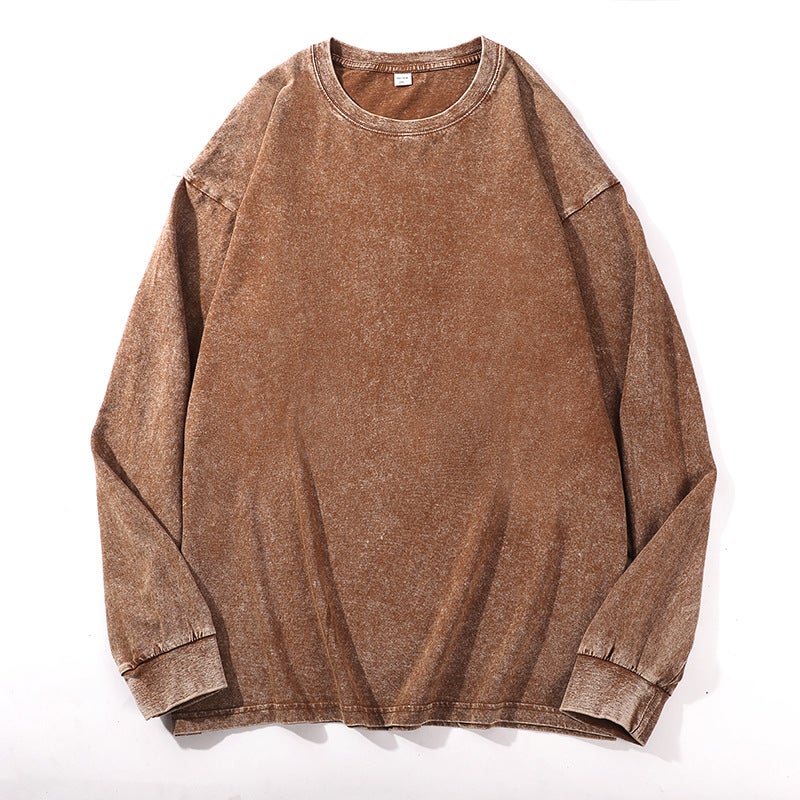 Washed Old Long Sleeve Girdle Cotton Colorful T-Shirt Autumn New American Style Retro Men'S And Women'S Plus Size Loose - Image 1