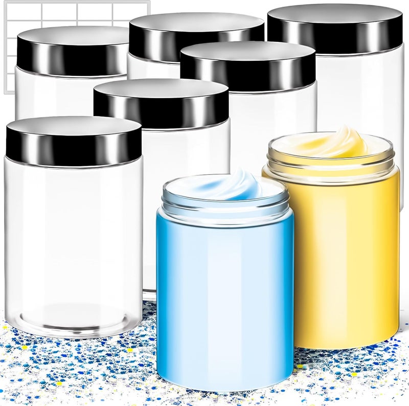 MotBach 6 Pack 10oz Plastic Jars Round Clear Containers with Lids, 300ml Empty Small Cosmetic Jars Makeup Containers, 10ounce Slime Jar Travel Cosmetic Container for Makeup Lotion Cream Travel Storage - Image 1