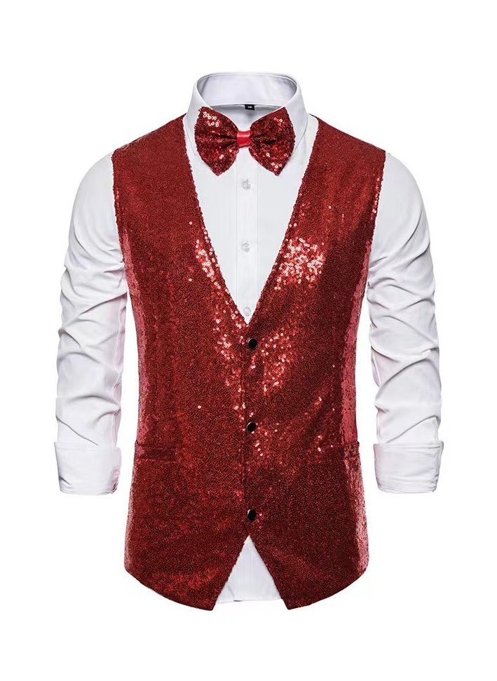 KUYING New Men's Fashionable Sequined Suit Vest  - Image 1