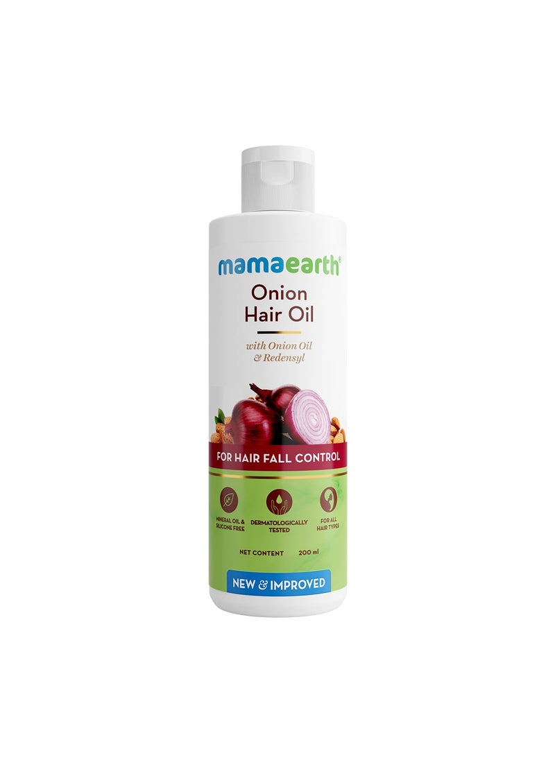 Mamaearth MAMAEARTH Onion Hair Oil | Natural & Organic Anti Hair Loss & Hair Fall Control Oil with Redensyl | for Color Treated & All Hair Types | 6.76 Fl Oz (200ml) 