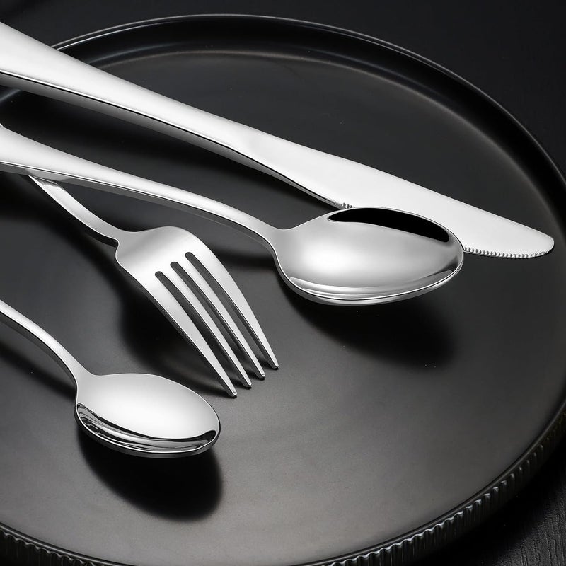 BENCI Silverware Flatware Stainless Steel Cutlery Set with Titanium Golden Plated Tableware Kitchen Utensil Include Spoons Forks Knives Mirror Polished Pack of 5 Silver - Image 4