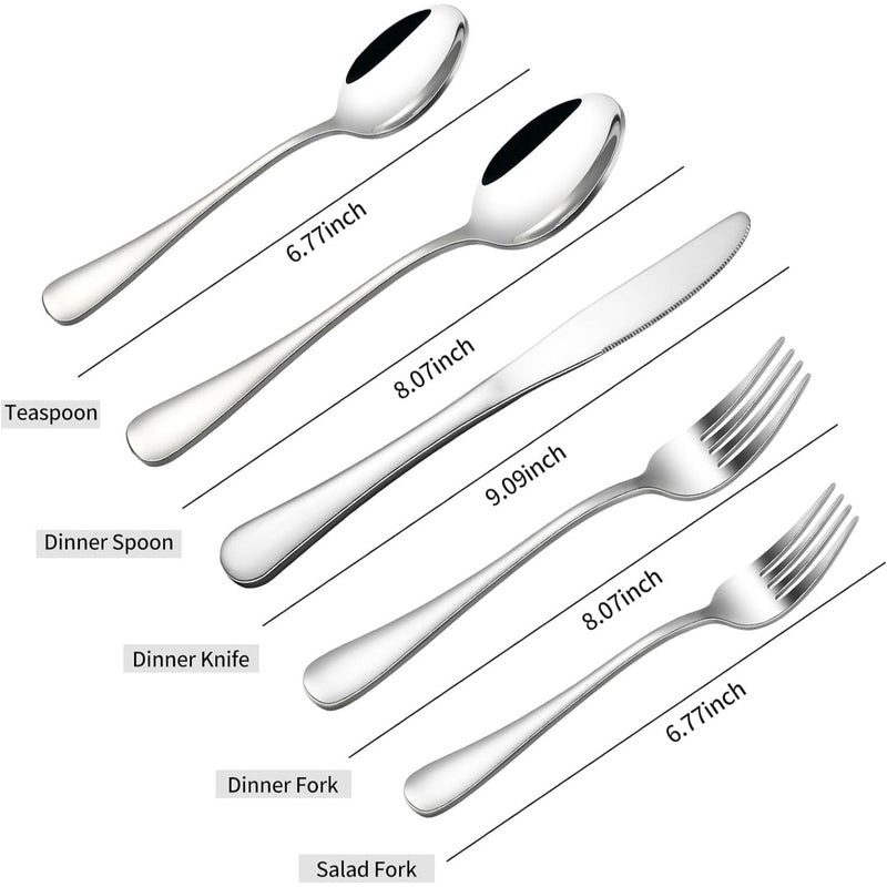 BENCI Silverware Flatware Stainless Steel Cutlery Set with Titanium Golden Plated Tableware Kitchen Utensil Include Spoons Forks Knives Mirror Polished Pack of 5 Silver - Image 2