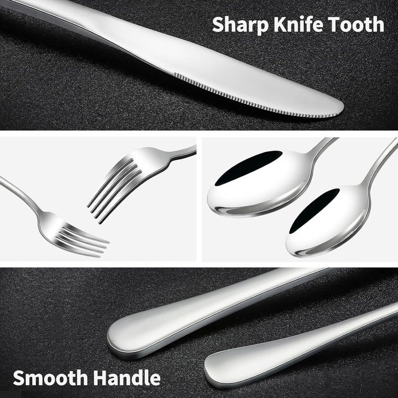 BENCI Silverware Flatware Stainless Steel Cutlery Set with Titanium Golden Plated Tableware Kitchen Utensil Include Spoons Forks Knives Mirror Polished Pack of 5 Silver - Image 5
