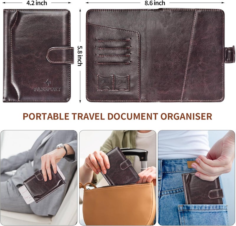 Herain Passport Holder & Case - Family Travel Combo With Passport & Vaccine Card Holder, D-magnetic clasp-c-coffee, Magnetic Clasp - Image 3