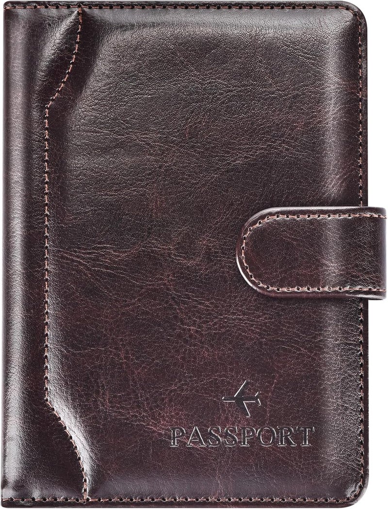 Herain Passport Holder & Case - Family Travel Combo With Passport & Vaccine Card Holder, D-magnetic clasp-c-coffee, Magnetic Clasp - Image 1